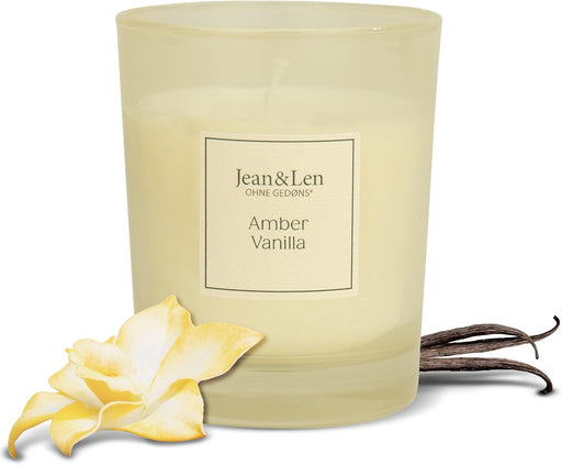 Jean & Len Duftkerze Amber & Vanilla, Für Gemütliche Abende Zuhause, Handgemachte Duftkerze Mit Herb-Zartem Amber & Vanille Duft, 120 g