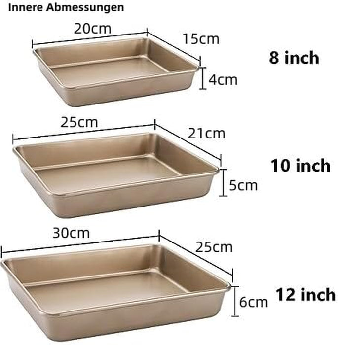 Set Mit 3 Antihaft Backblech, Edelstahl Ofenblech Kuchenblech, Antihaftbeschichtetes Rechteck-Backblech,Auflaufform Ofenblech Für Den Backofe,Gold Brat- Und Backform